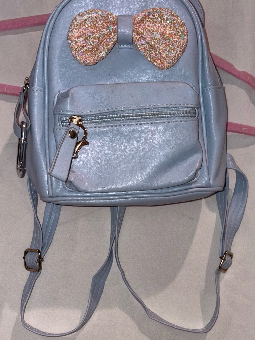 Light Blue Mini Backpack with Glitter Bow